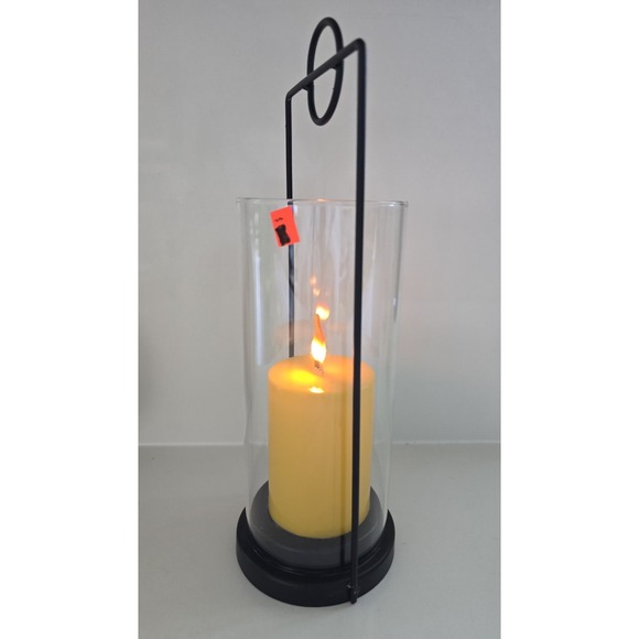 Battery Operated Lighted Fire Glow Flame Lantern LED Candle W Timer New Yellow - Picture 2 of 6